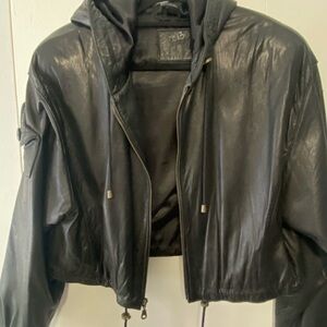 Jacqueline Ferrar Black Leather Jacket with Hood